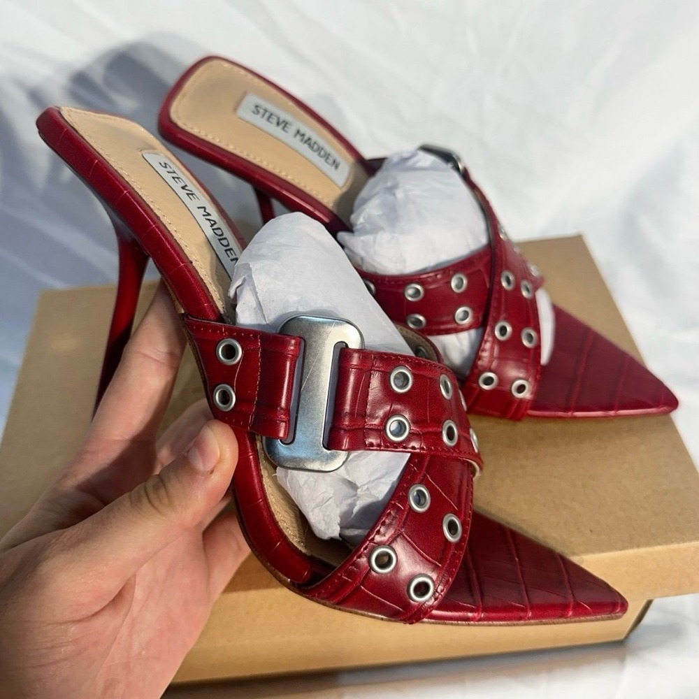 Steve Madden Inez Red Croc Stiletto Heels Night Out Sexy Y2K Pointed Open Toe
